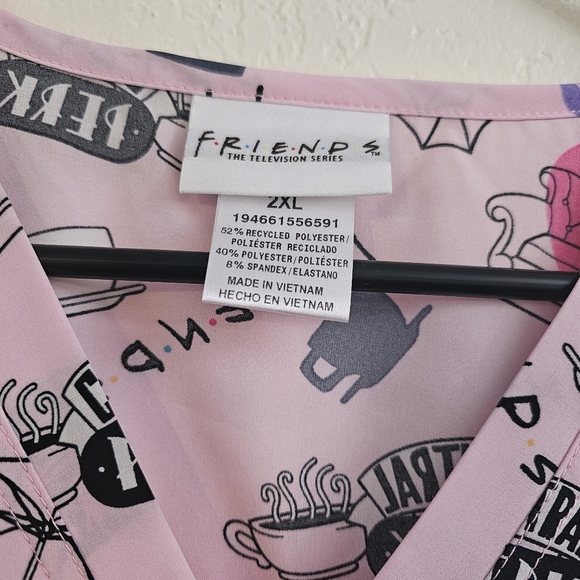 FRIENDS Cherokee Tooniforms Pink and Blue Short Sleeve Scrub Top 2xl - Picture 4 of 5